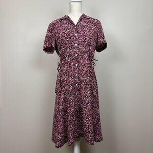 Vtg Miss Dorby Petites Dress Womens 8P Purple Collared‎ Midi Floral Shirt Dress